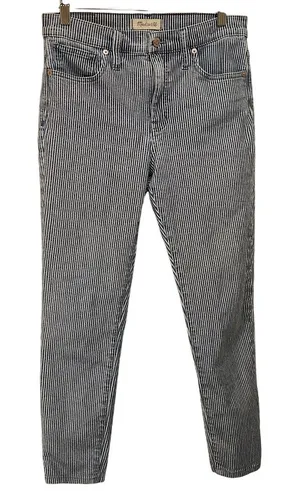Madewell Blue White Denim Stretch Piper Striped 9" Mid-Rise Skinny Jeans Size 28 thumbnail 1