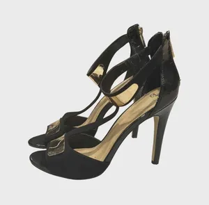 ASOS Women's Black and Gold Metallic Detail T-Strap Stiletto Heels Sz 8 thumbnail 2