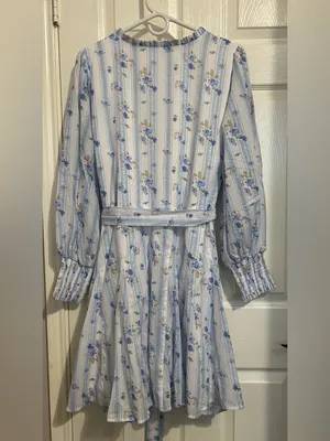 Sugarlips Light Blue Floral Long-Sleeve Tie-Waist Mini Dress thumbnail 5