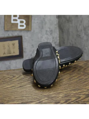 A New Day Womens Channing Studded Slip on Mule Flats Jet Black / Gold 7.5M thumbnail 5