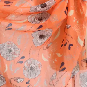 Printed Village Orange Floral Scarf Wrap Shawl Boho Sheer Lightweight‎ 74x38 thumbnail 4
