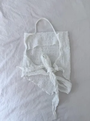 White Textured Tie Cropped V Halter Tank Top thumbnail 2