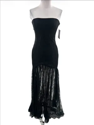 RETROFETE Jeanette Strapless Lace Sheer Black Maxi‎ Dress Size XS thumbnail 5