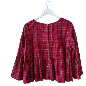Madewell Red Plaid Clandon Viscose Tiered Button Back Baby Doll Top SZ S #2328 thumbnail 7