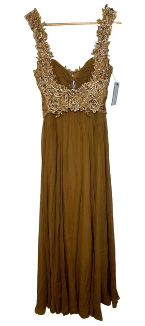 NWT Mandalay Brown Gold Lace Beaded Embellished Long Evening Gown Dress Size 8 thumbnail 1