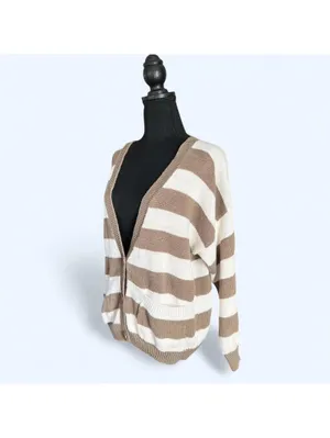 Vintage 90s neutral striped cardigan 16th Street cozy oversized size small thumbnail 5