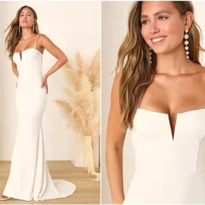 LULU's Bridal Wedding Chic Modern Sexy Minimalist Mermaid Trumpet Maxi Gown thumbnail 2