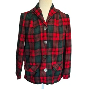 1960s Pendleton “49er” Wool Jacket – Vintage Red & Green Tartan Plaid – XS/S thumbnail 3