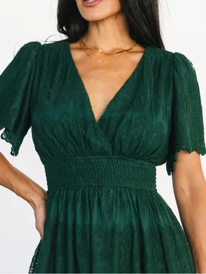 NWT Baltic Born Milena Midi Dress Medium Green Lace Smocked Waist Flutter Sleeve thumbnail 9