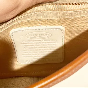 Brighton Vintage Leather Beige Cream‎ Pebbled Brown Trim Braided Crossbody Bag thumbnail 4
