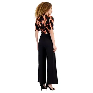 RACHEL by Rachel Roy Twisted Short- Sleeve Jumpsuit Leopard Black Multi 2XL thumbnail 7