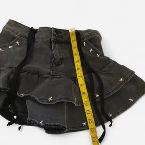 Social collision Gothic Grunge Black Grey Denim micro mini skirt sukapan bratz preppy dark academia white stars studded ribbon tie Measurement in pics thumbnail 4