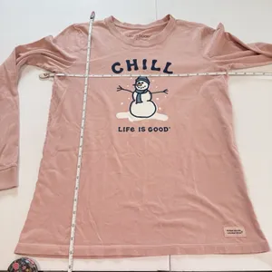 Life is Good Pink Snowman Chill Crew Neck Long Sleeve Crusher‎ Tee LARGE thumbnail 5