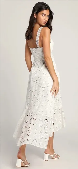 LULU’S Adoring Days White Eyelet Ruffled Asymmetrical Dress thumbnail 1