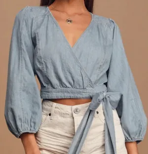 Free People Sophie Wrap Top Denim thumbnail 1