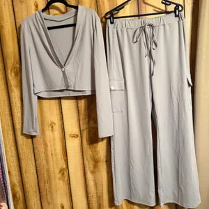 Gray Cargo Pants Cropped Cardigan Set XXL thumbnail 1
