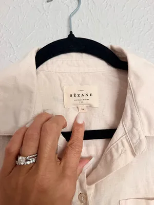 Sézane x Pangea Tomboy Shirt Fruit Floral Embroidered Ecru Linen Button down thumbnail 8