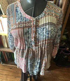 Daniel Rainn patchwork accordion boho L peasant blouse thumbnail 1