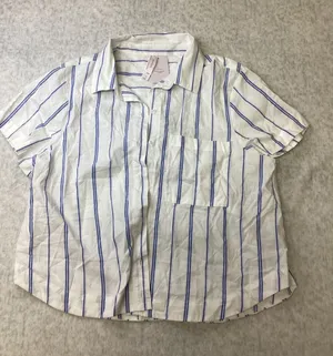 Auden Womens Blue White Striped Short Sleeve Button Down Sleep Shirt Small‎ NWT thumbnail 1