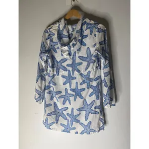 Barbara Gerwit Starfish Hooded Beach Cover Up Tunic Blue White Medium thumbnail 4