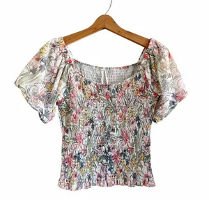 ANTHROPOLOGIE Aurelia Smocked Floral Puff Sleeve Top X-Small EUC thumbnail 2