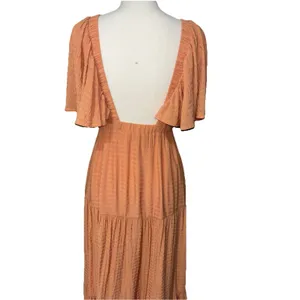 Vestique V-Neck Open Back Peach Ruffled Maxi Lined Dress Size M thumbnail 9