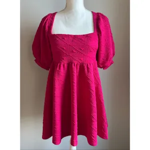 Free People Babydoll Preppy Barbie Hot Pink Mini Dress Peplum Size Small thumbnail 2