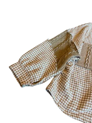 POL Pieced Houndstooth Panel Shacket Mocha Multi Patch Relaxed Fit Size Large thumbnail 2