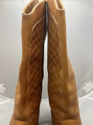 Women's 80s Vintage Tan Leather Mid-Calf Heeled Western Boots - Size 7B thumbnail 6