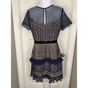 Chelsea28 Navy Lace Sheath Dress Velvet Belt Ruffle Hem Cocktail Wedding Guest‎ thumbnail 6