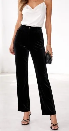 Zara Velvet Pants Womens S Black Straight Leg Luxurious Soft Trouser Retro Chic‎ thumbnail 1