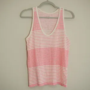 J. Crew Size Medium Tank Top Pink Striped Vintage Cotton Scoop Neck Cotton Soft thumbnail 3