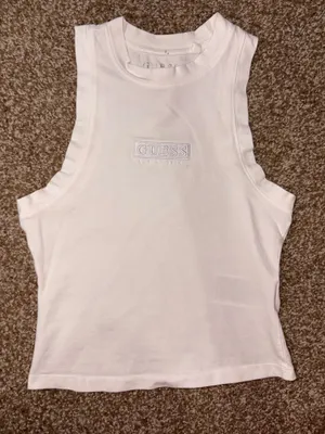 Guess White Embroidered Tank Top  thumbnail 1