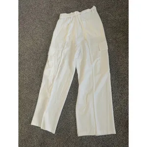 Zara White Satin Cargo high-waisted utilitarian wide leg Trousers With Belt L thumbnail 9