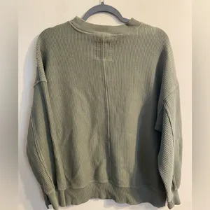 Aerie Getaway Oversized‎ Waffle Crewneck Sweatshirt Notched Hem Size XXS thumbnail 2