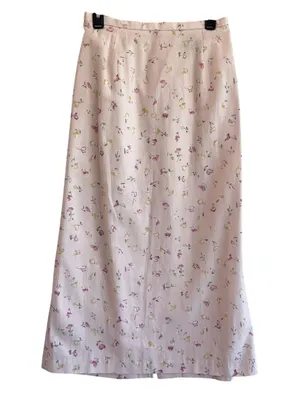 Coldwater Creek Linen Blend Floral Midi Skirt Pink White Cottagecore vintage M thumbnail 5