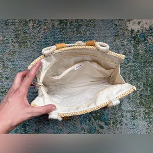 Vintage straw floral crochet tote purse thumbnail 9