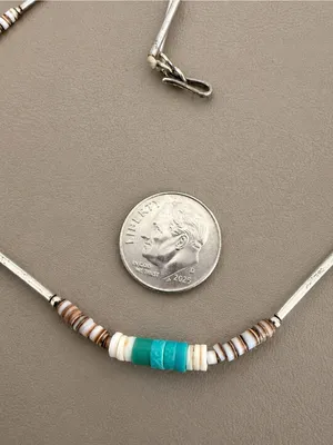 Vintage Southwestern Turquoise Liquid Silver Heishi Shell Necklace thumbnail 3