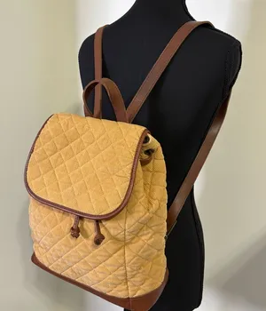 LL Bean Tan Corduroy and Lather Backpack Purse thumbnail 1