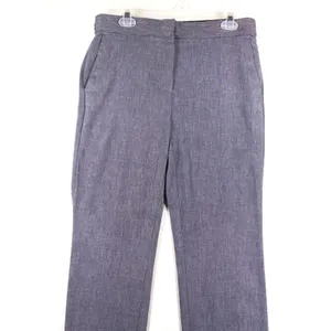 Zara Blue Linen Blend High Waist Straight Leg Trouser Pant Sz Large Minimalist thumbnail 5