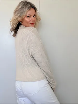 New Project Social T Cream Mock-Neck Waffle Knit Top thumbnail 5
