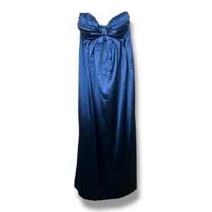 Lulus NWT Memorable Entrance Dark Blue Strapless Satin Pleated Maxi Gown Dress thumbnail 3