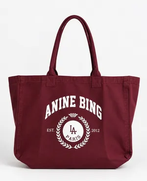 NWT ANINE BING Leo Canvas Tote Collegiate Fig Burgundy Bag thumbnail 1
