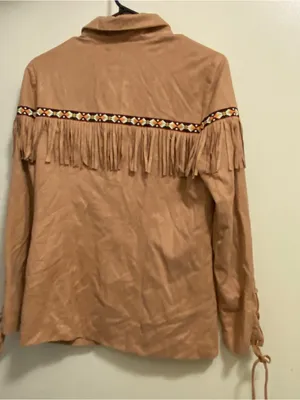 Tan Fringe Jacket with Floral Embroidery Size M thumbnail 9