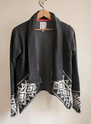 Billabong Gray Tribal Geometric Front Shawl Collar Cardigan Sweater Womens‎ M thumbnail 1