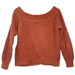 Abercrombie & Fitch Brown Knit Pullover Off The Shoulder V-Neck Sweater Size L thumbnail 3