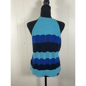Anthropologie Jenette Blue‎ Crochet High Neck Halter Top Sweater Knit Tank Med thumbnail 2