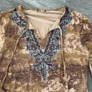 Y2K vintage boho western Gypsy fairy bell sleeve top brown tan small thumbnail 4