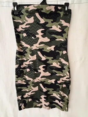 Love J women’s Dress size S Camo Sequin Strapless Pencil Excellent (A577) thumbnail 3
