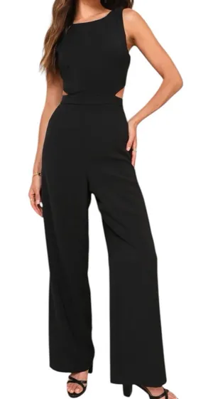 NWT Lulus Moments to Remember Black Sleeveless Wide-Leg Cutout Jumpsuit Size XL thumbnail 1